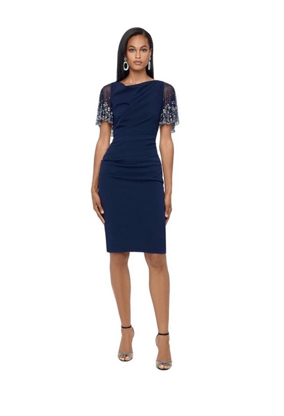 Betsy & Adam Embellished Mesh Sleeve Dress MSRP $259 Size 10